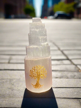 Load image into Gallery viewer, Selenite Tower w/Etched Tree of Life
