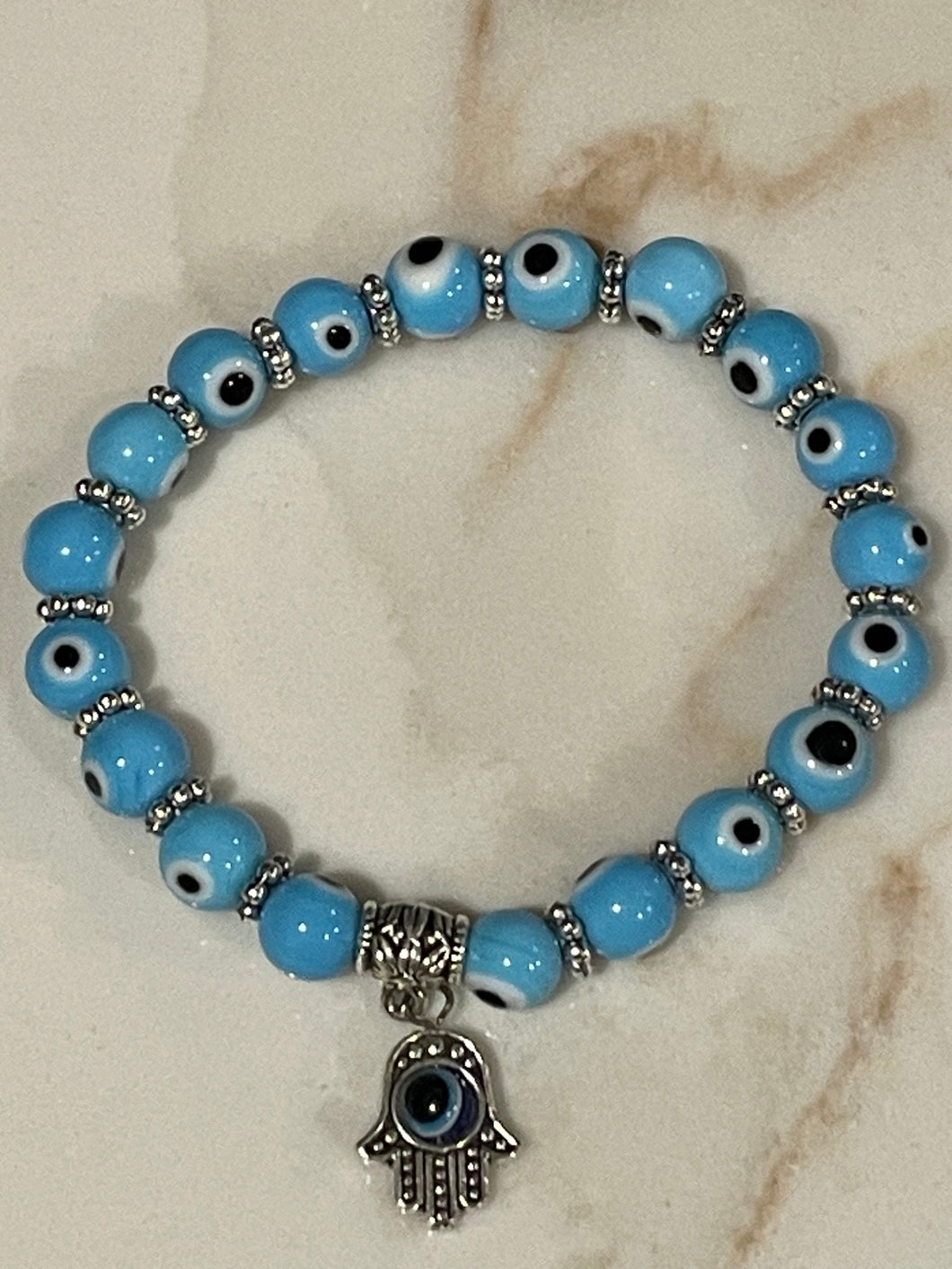 Colorful Evil Eye Glass Bead Bracelets w/Hamsa Charm