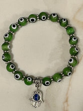 Load image into Gallery viewer, Colorful Evil Eye Glass Bead Bracelets w/Hamsa Charm
