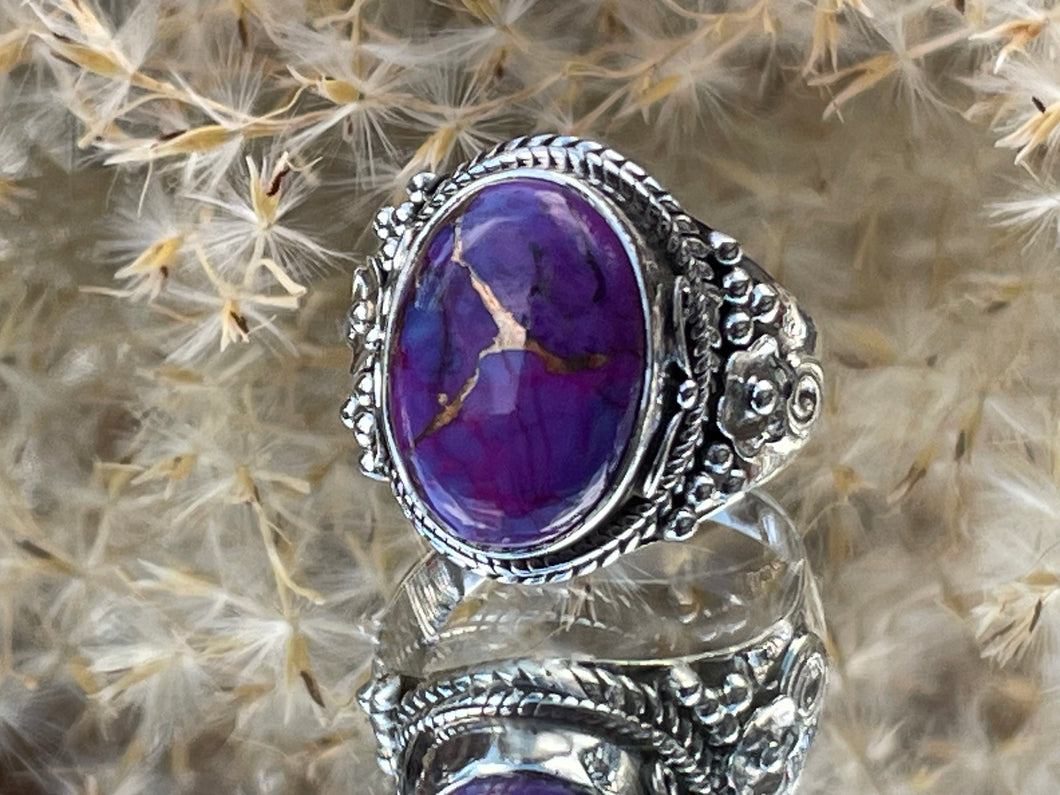 Purple Copper Turquoise, 925 Sterling Silver Chunky Ring