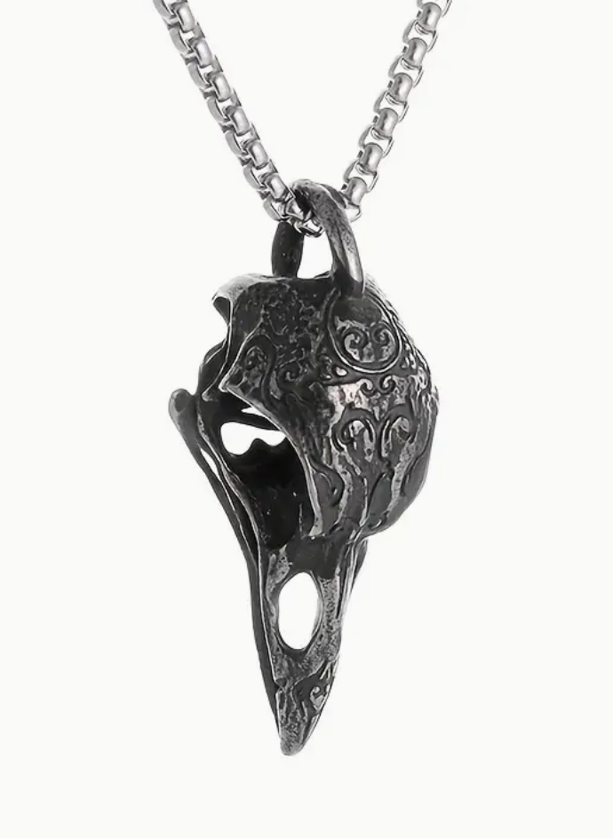 Vintage Gothic Viking Raven Skull Pendant