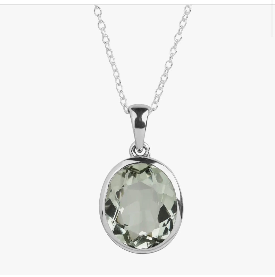 Green Amethyst, 925 Sterling Silver Chain Pendant Necklace