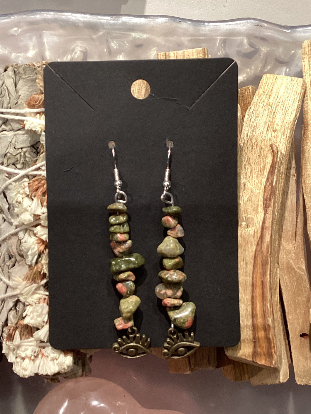 Unakite Chips Earrings w/Third Eye