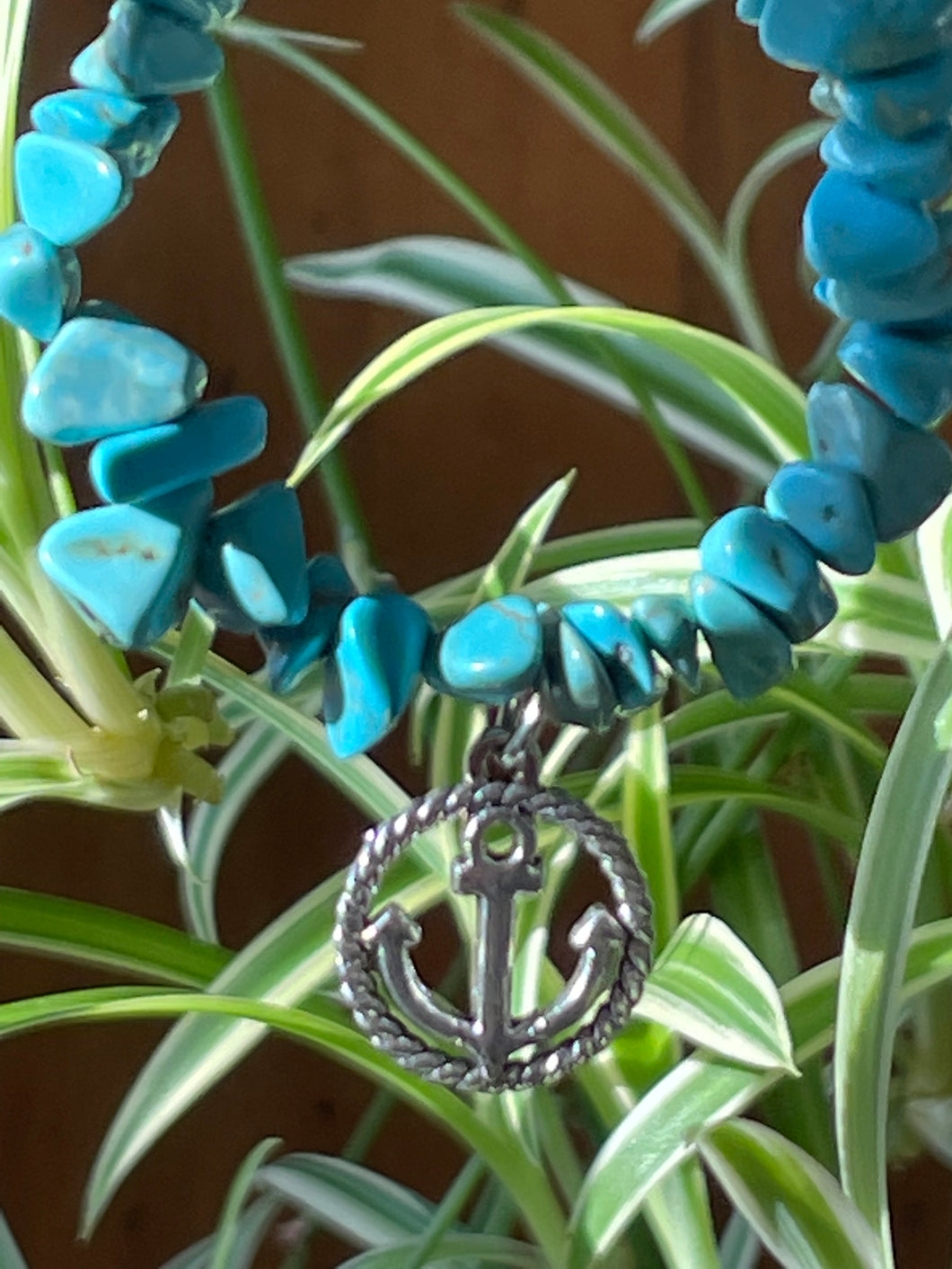 Turquoise Chips Bracelet w/Anchor Charm