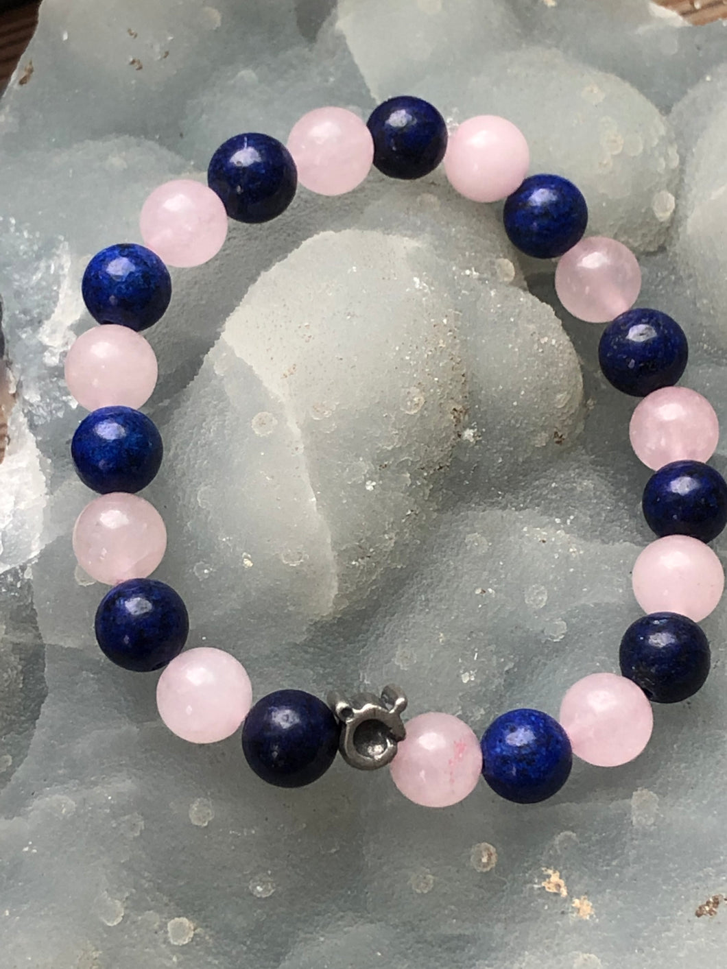 Pink & Blue Bead Bracelet w/Taurus Charm (8mm)